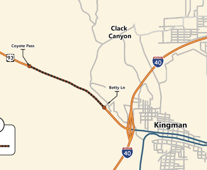 Map of US 93 closure northwest of Kingman