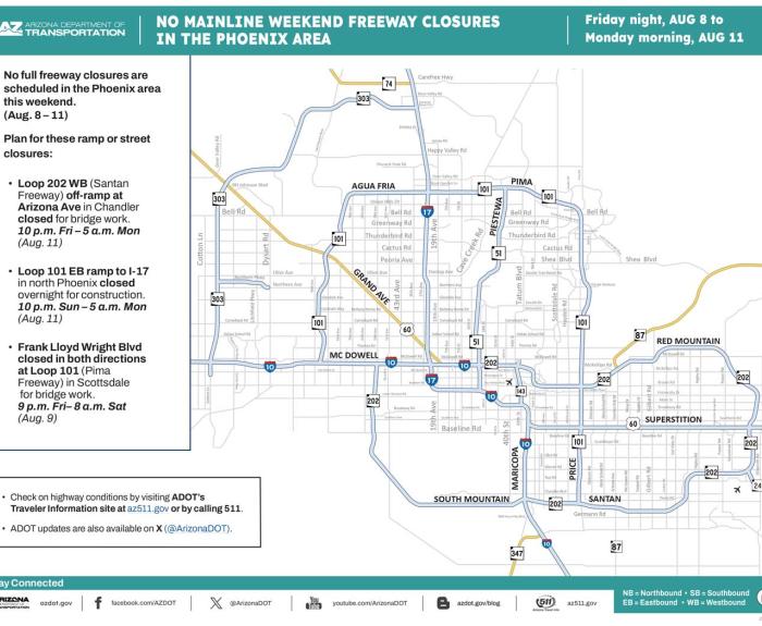 ADOT's Weekend Freeway Travel Advisory (Aug. 8-11, '25) - Phoenix Area