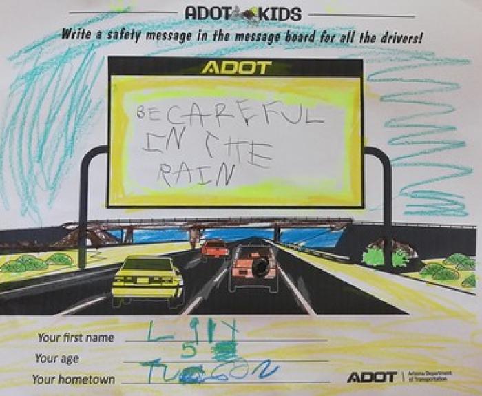 Kids Safety Message Drawing - Be Careful in the Rain