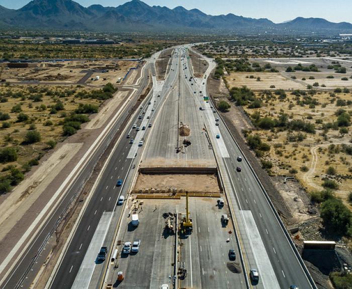 Drone view of Loop 101 construction at Miller