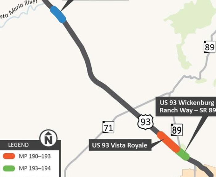 Map of US 93 near Wickenburg