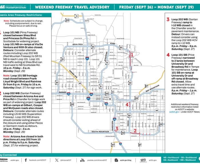 ADOT's Weekend Freeway Travel Advisory (Sept. 26-29, '25) - Phoenix Area