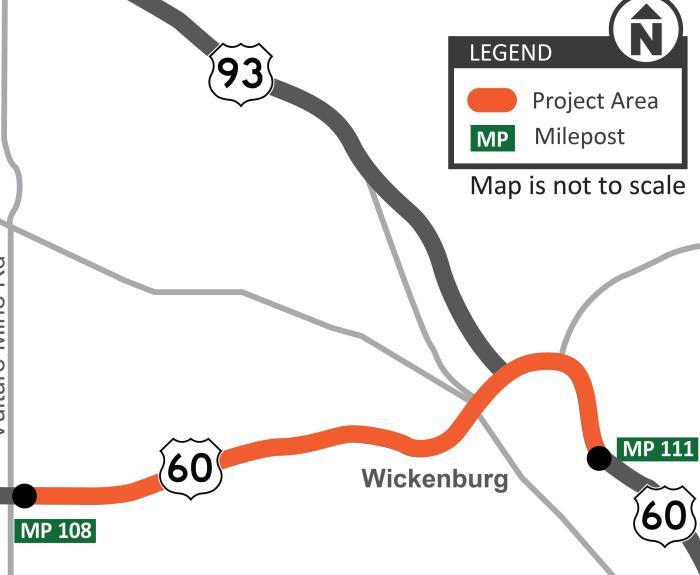 Map of US 60 in Wickenburg