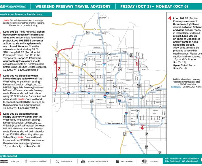 ADOT's Weekend Freeway Travel Advisory (Oct. 3-6, '25) - Phoenix Area