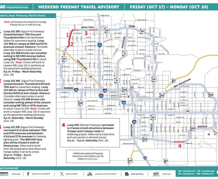 ADOT's Weekend Freeway Travel Advisory (Oct. 17-20, '25) - Phoenix Area