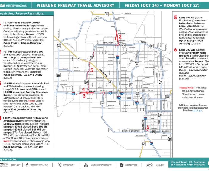 ADOT's Weekend Freeway Travel Advisory (Oct. 24-27, '25B) - Phoenix Area