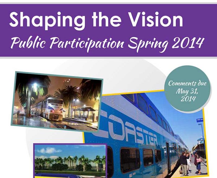 Poster promoting public input for Arizonas Tucson-Phoenix rail study, with train images and comment deadline.