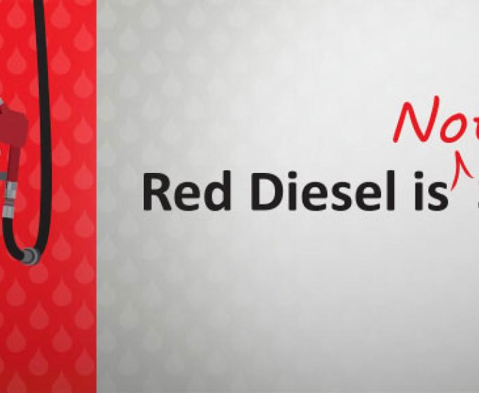 A graphic shows a gas pump labeled Red Dyed Diesel beside text: Not Red Diesel is Street Diesel on a gray background.
