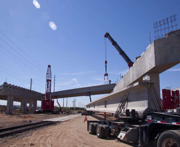 Girder installation at Bell and Grand