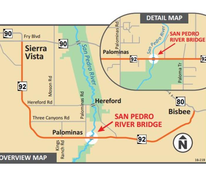A map of the reconstruction of the SR 92 San Pedro River Bridge.