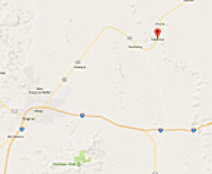 Map showing a section of highways in the southwestern United States, highlighting a location near Peach Springs, Arizona, with nearby roads and towns labeled.