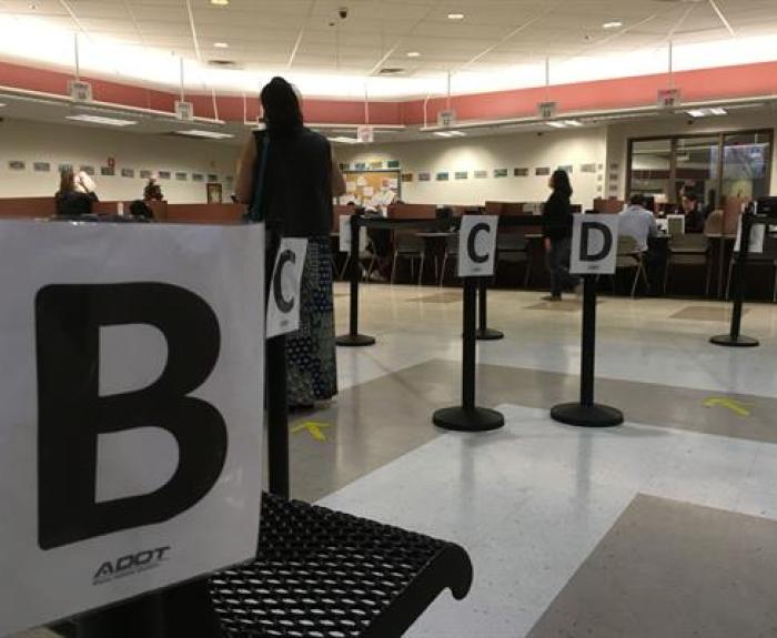 Inside a not busy Motor Vehicle Division office