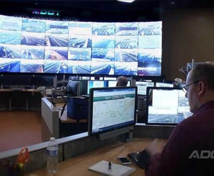 Worker at a desk in the Traffic Operations Center