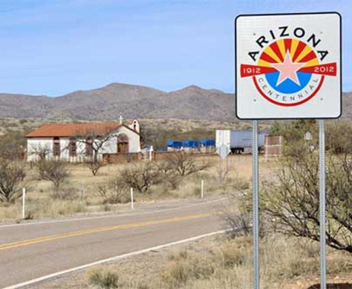 Arizona Centennial sign along State Route 286