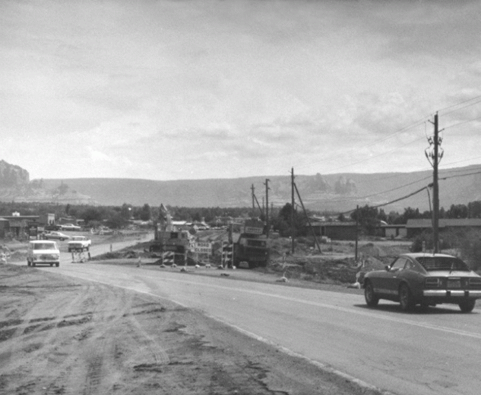 Black and white historic image of SR 179 with vehicles