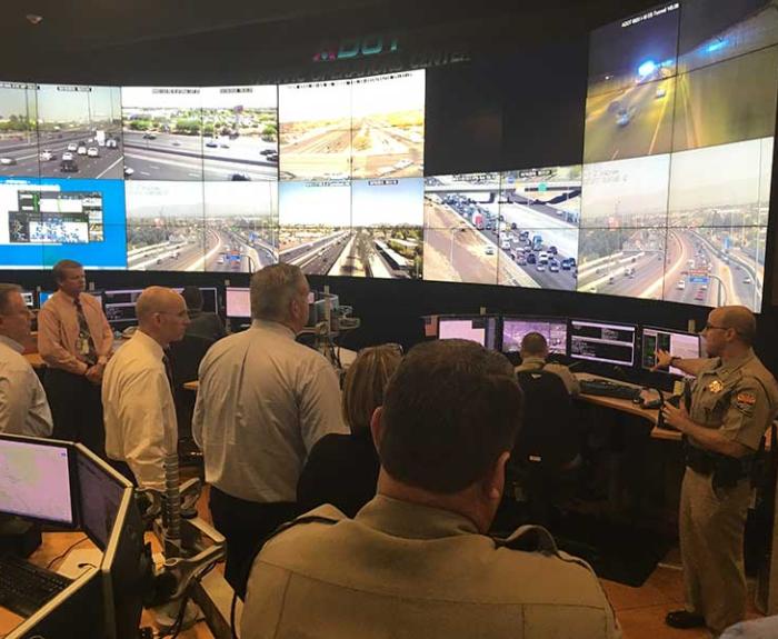 Visitors learn about wrong-way detection technology at ADOT Traffic Operations Center
