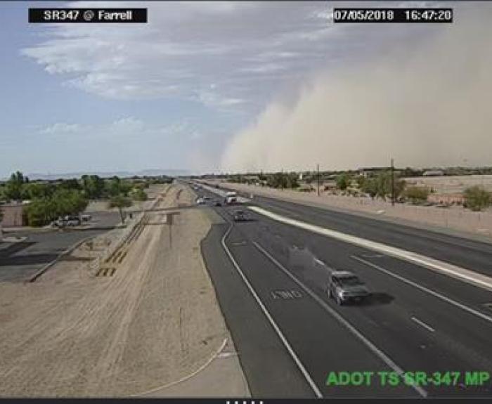 Approaching dust storm viewed from freeway camera