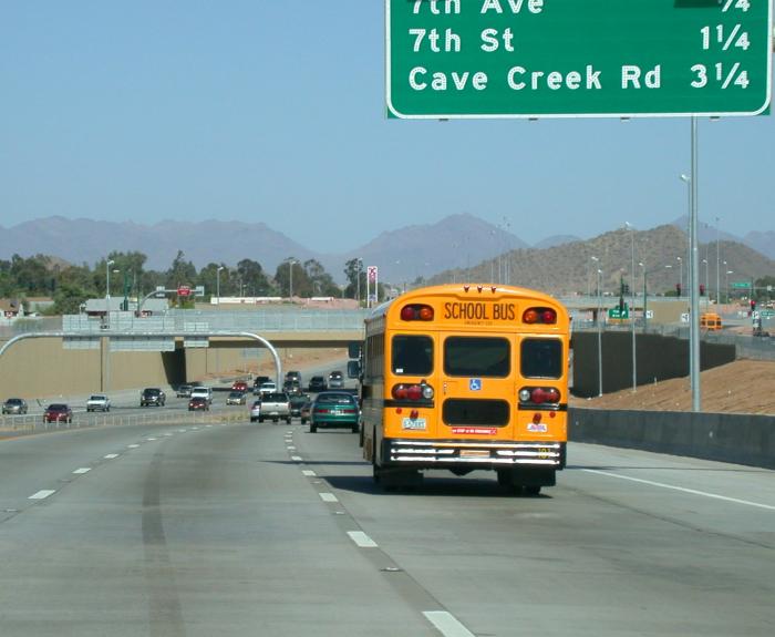 School bus on freeway