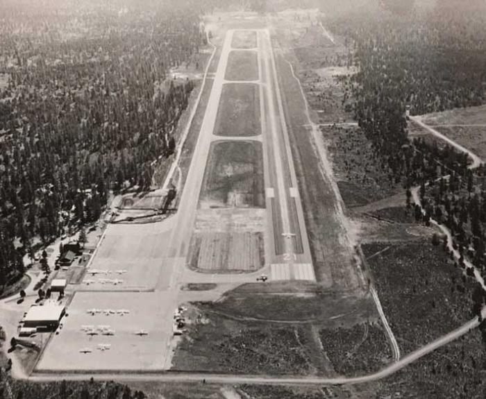 Black and white historic photo of Grand Canyon Airport
