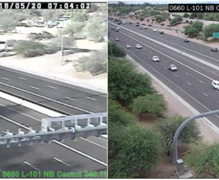 A highway camera showing side by side comparisons of different resolutions and clarity