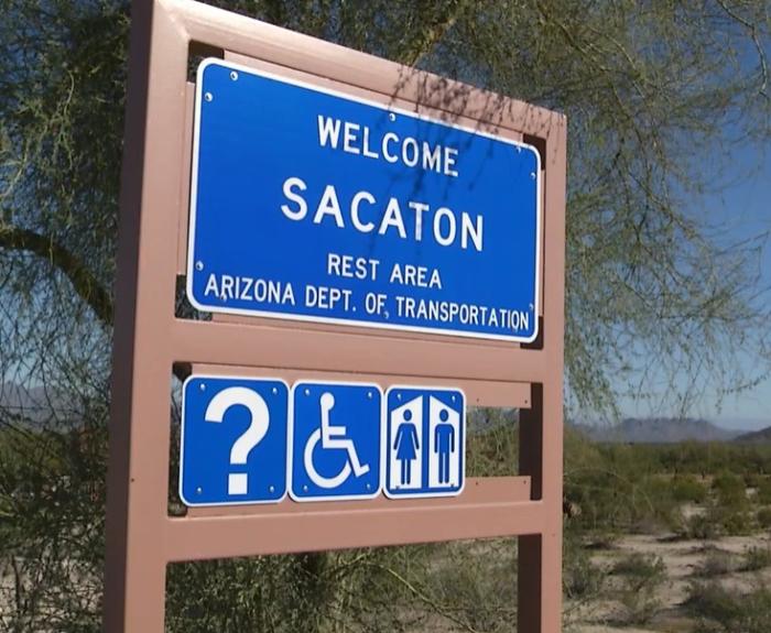Sacaton Rest Area sign