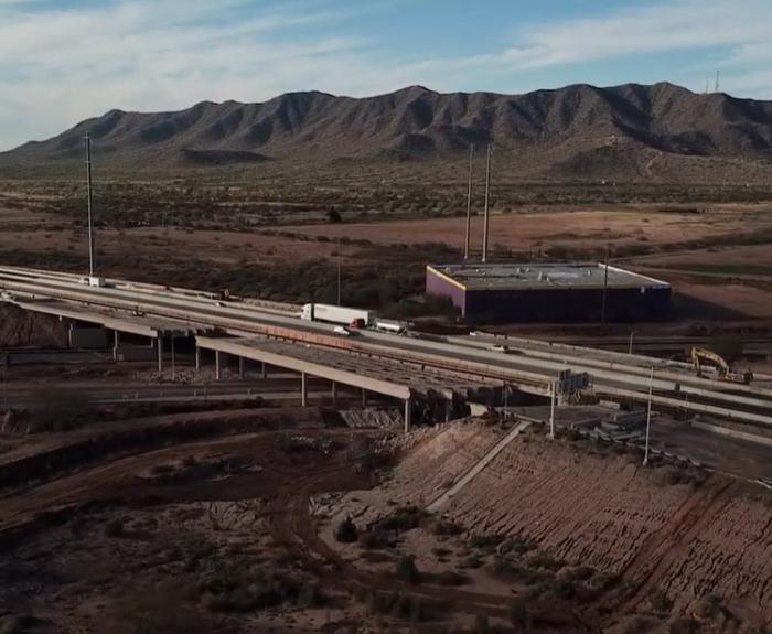 Aerial view of Interstate 10 bridges at Jimmie Kerr Boulevard