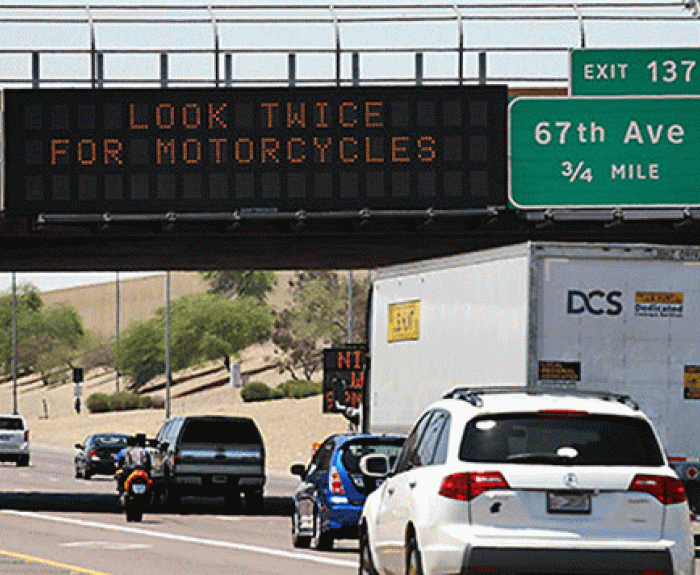 Motorcycle Week safety message on freeway board