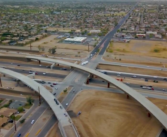Aerial view of Interstate 10 interchange under construction