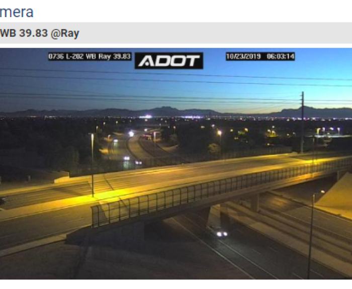 Twight view of freeway interchange through traffic camera