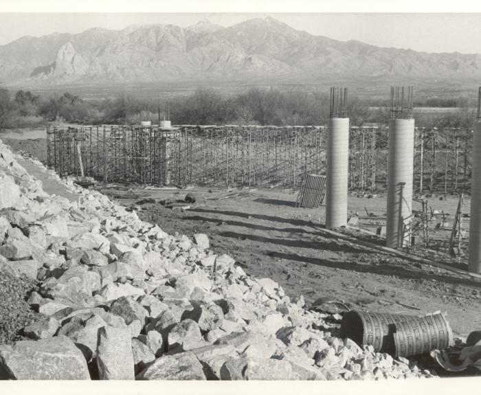 Black and white image of construction on I-19