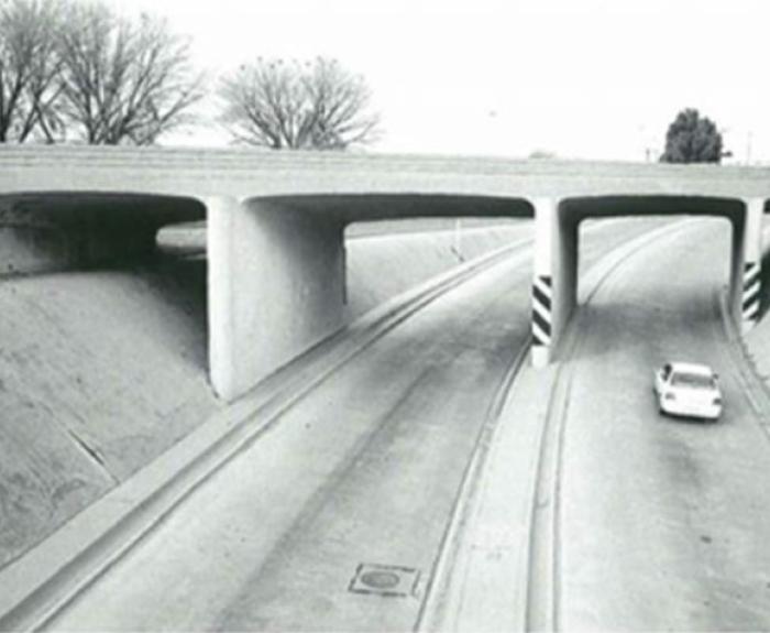 Historic photo of vehicle using Benson underpass
