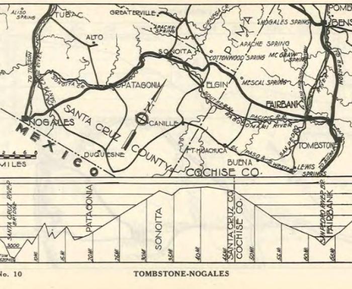 Historic map showing highway route