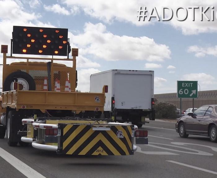 Attenuator truck on a freeway