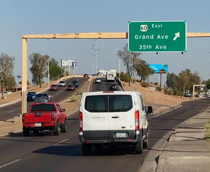 Van uses exit ramp at Grand Avenue interchange with 35th Avenue. 
