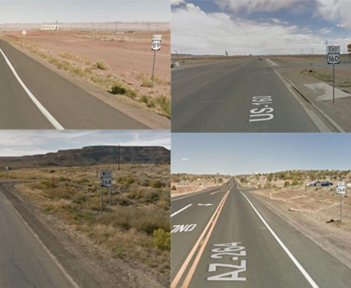 Photos of four highways honoring Native American veterans