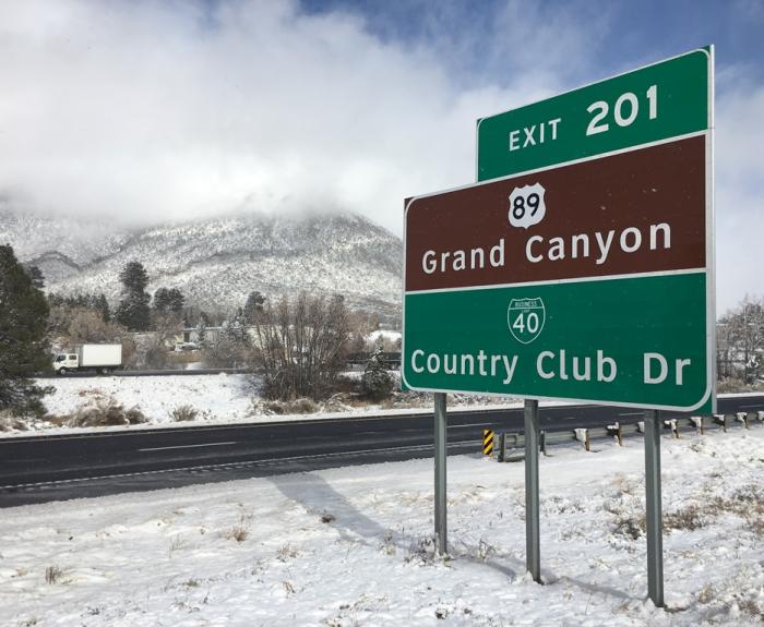 Snow along Interstate 40 through Flagstaff
