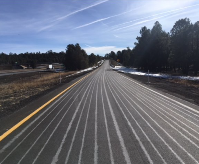 Anti-icing stripes on freeway