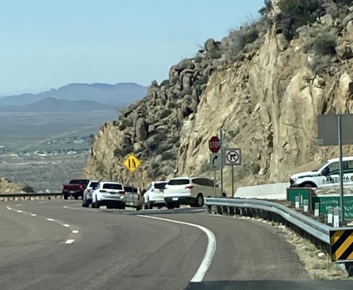 Vehicles illegally parked along State Route 89 near Yarnell