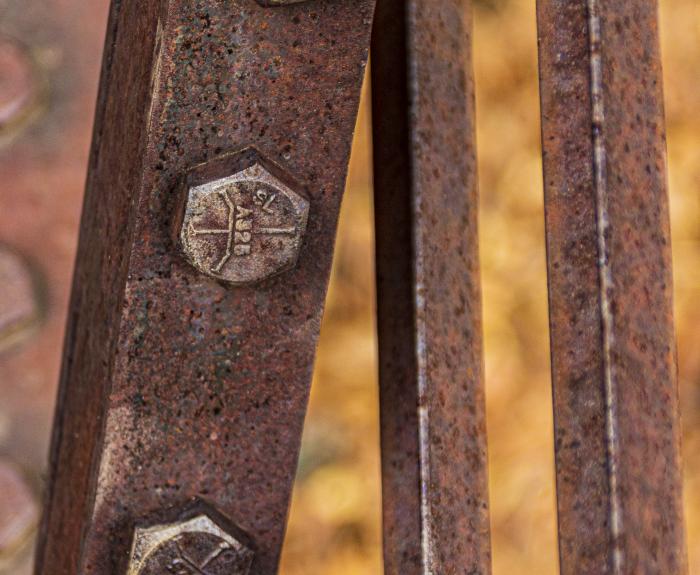 Close up of metal rivets on bridge