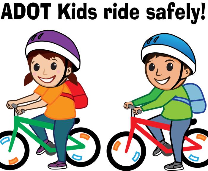 Cartoon showing two kids riding bikes safely