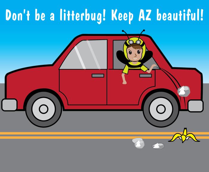 Illustration of litterbug kid throwing trash out of the car
