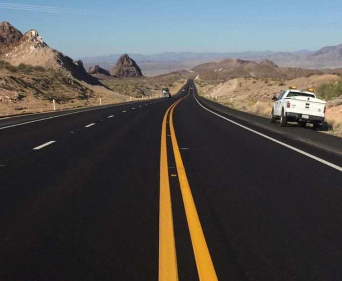 Freshly paved section of Highway 95 in Western Arizona