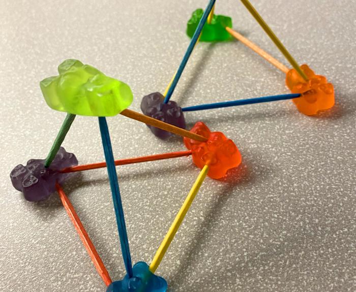 Two pyramids made with candy and toothpicks