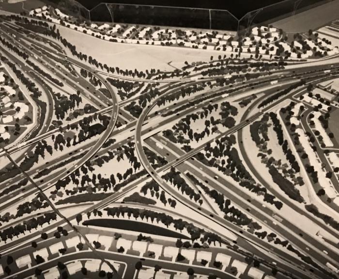 Black and white image of a model of the Superstition Freeway