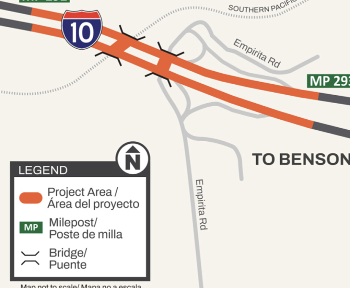 Map of I-10 bridge project west of Benson