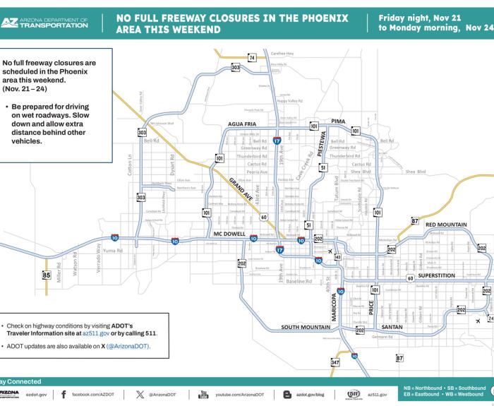 ADOT's Weekend Freeway Travel Advisory (Nov. 21-24, '25) - Phoenix Area