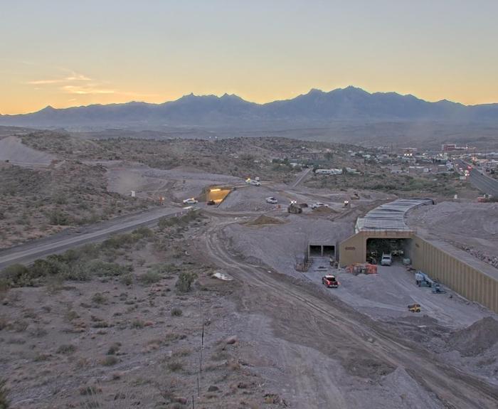 Aerial view of US 93/I-40 interchange with tunnels for local traffic