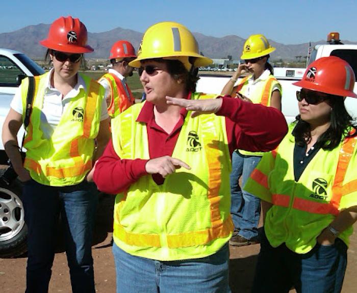 Material engineer Julie Kliewer leads a project tour
