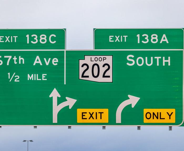 Highway sign directing to South Mountain Freeway