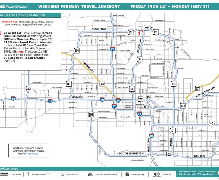 ADOT's Weekend Freeway Travel Advisory (Nov. 14-17, '25) - Phoenix Area